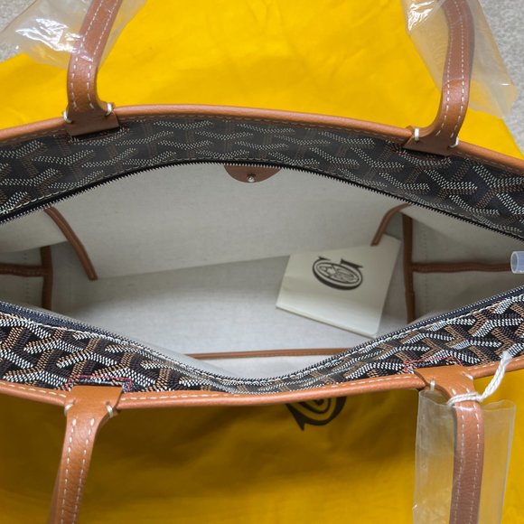 Goyard Artois PM Small Black/Tan Leather Canvas Zipped & Structured Tote - Picture 6 of 13